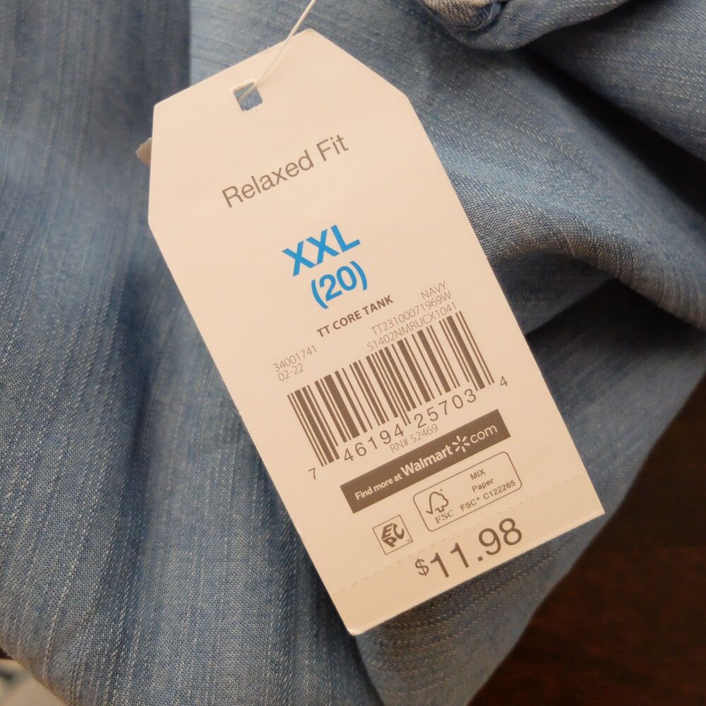 Time and Tru Blue Denim V-Neck Smocked Shoulder Tank Top Size XXL NWT - Picture 5 of 7